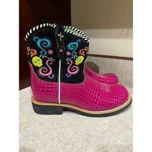 Ariat Showbaby Fiesta Sugar Scull Girls Western Boots Pink Croc Print Leather &